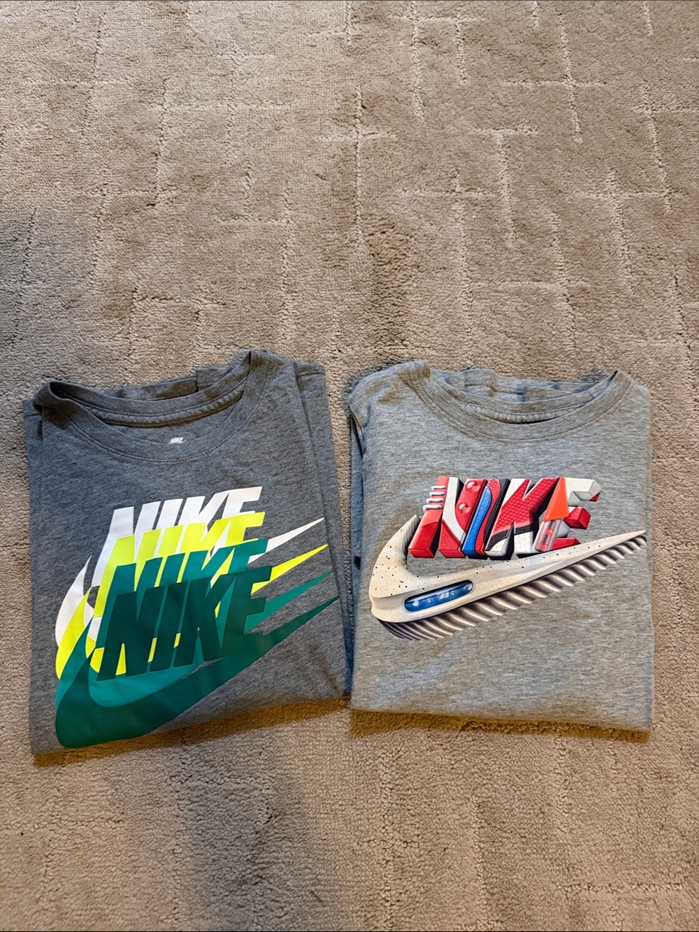 2 Nike Grey Kids' Short Sleeve Tee with Multi-Color Logos